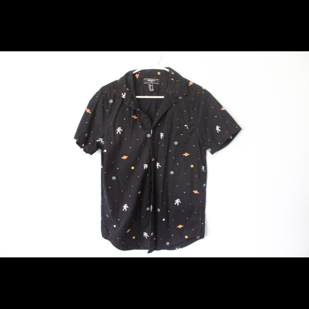 Black space button down